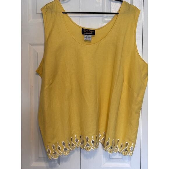 Bob Mackie Top Womens 3X Eyelet Linen Blend Vintage Yellow White 2-Piece GmaCore - Picture 6 of 10